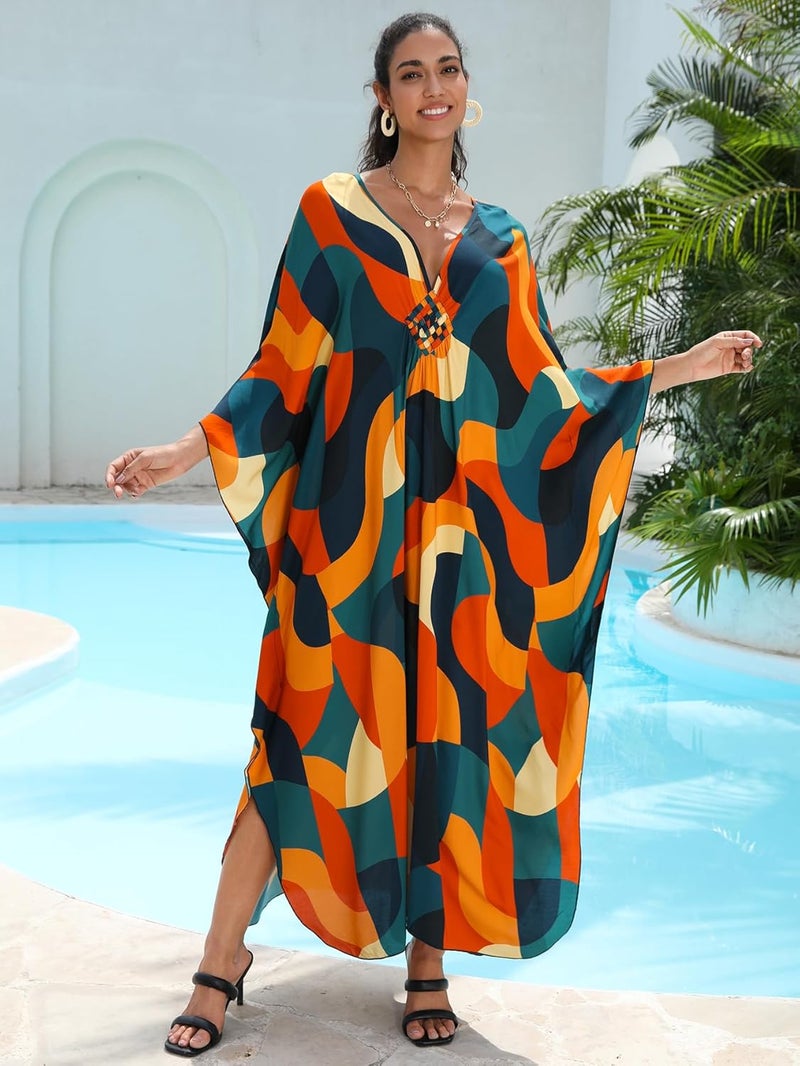 KEYLORTING Women's Plus Size Kaftan Dress – Plus Size Maxi Dress Moo Moos Beach Cover Up,Bathing Suit Cover-Up Loungewear - Image 3